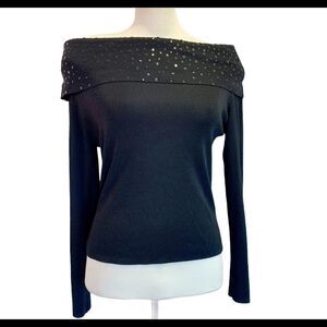 Etoile Black sequin off the shoulder sweater top